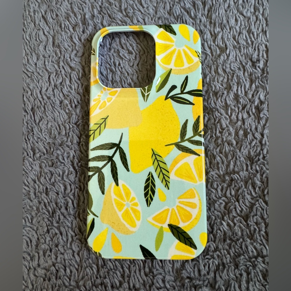 NWT Society6 Slim Phone Case, Lemon Blooms, Mint, For iPhone 15 Pro